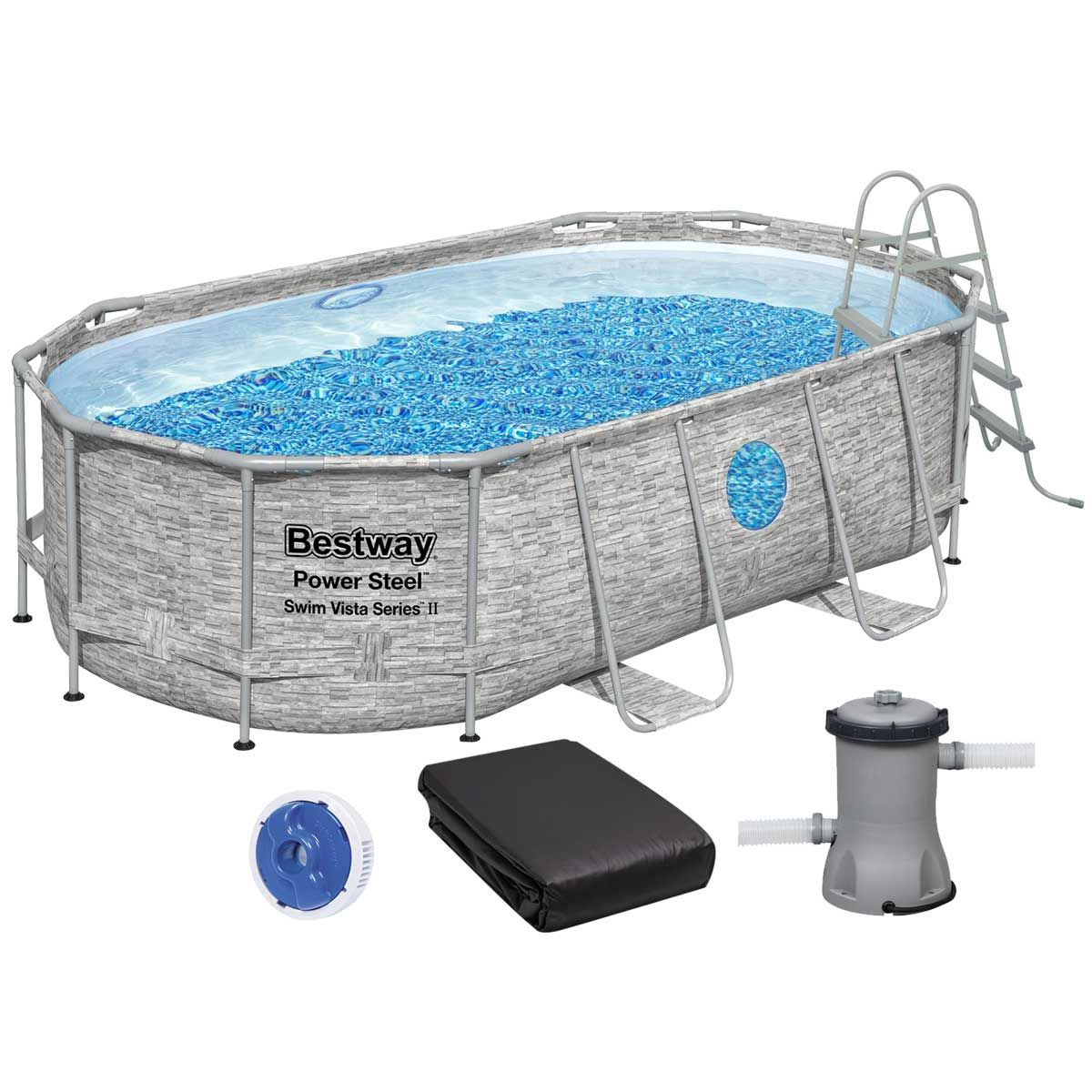 Каркасний басейн з ротанга Bestway 56714 (427х250х100) з картриджним фільтром фото