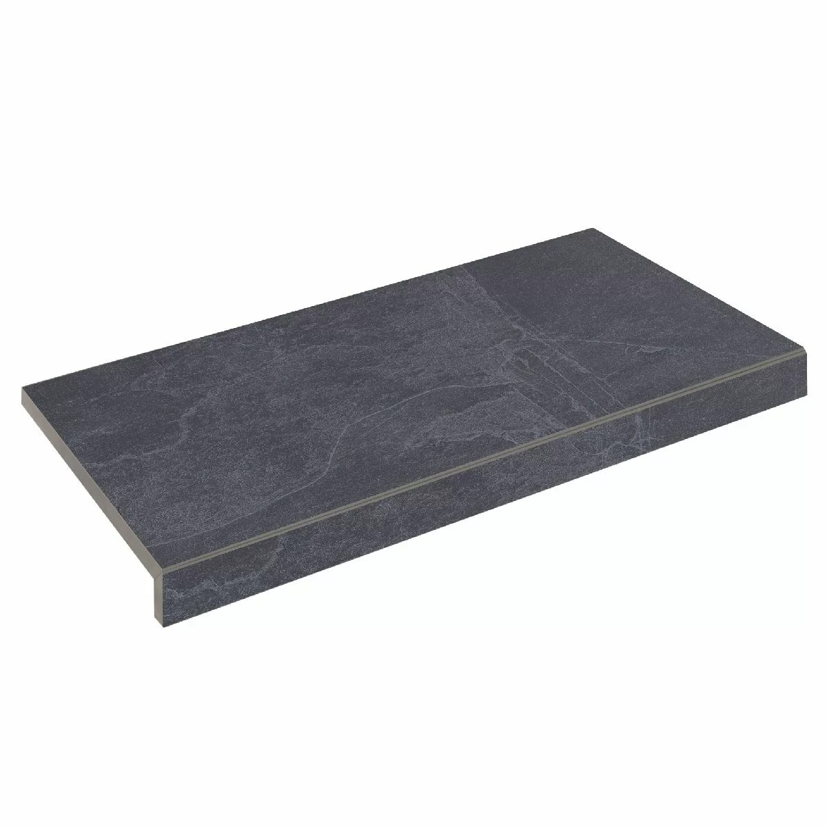 Кутовий Г-подібний елемент бортової плитки Aquaviva Ardesia Black, 595x345x50(20) мм (лівий/45°)