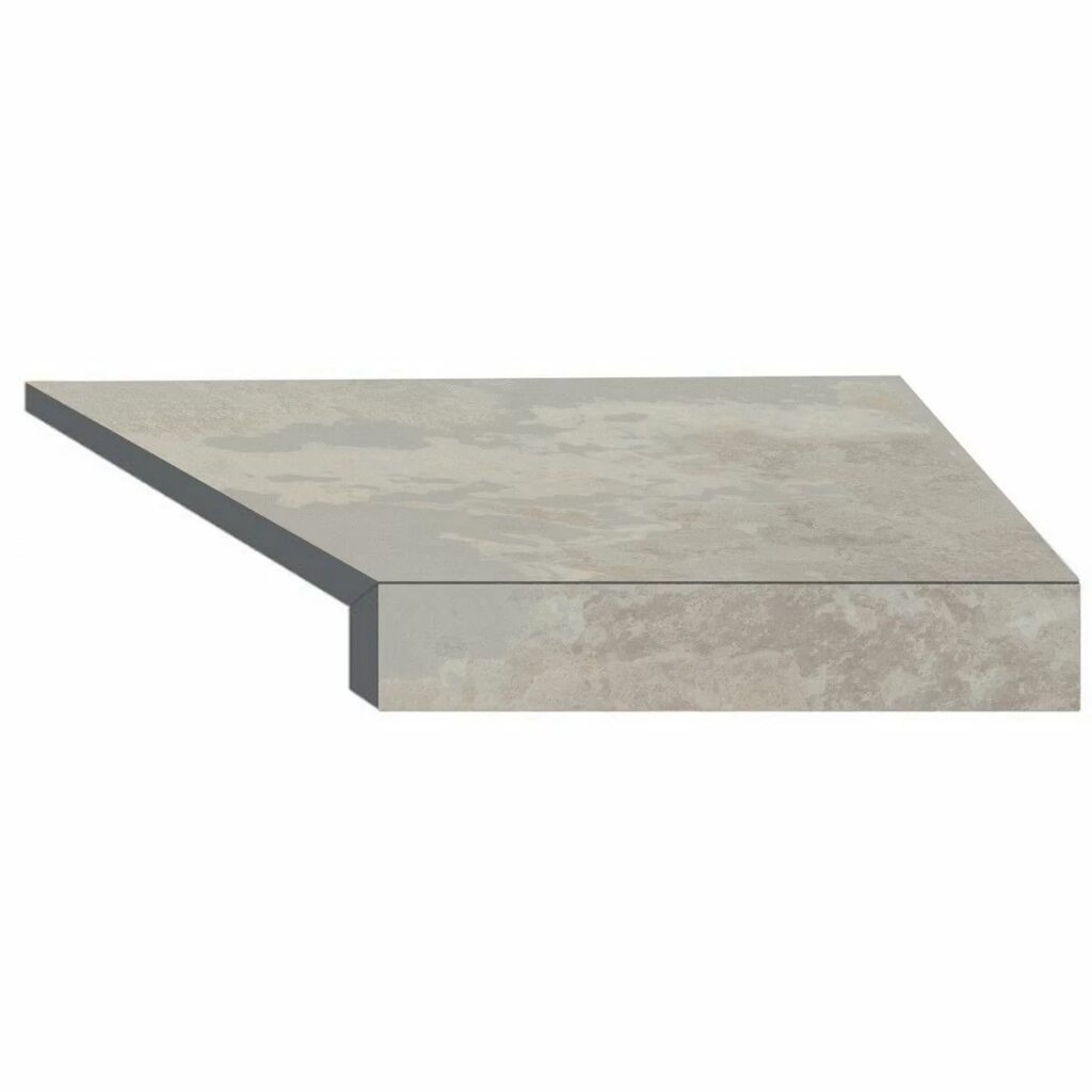 Кутовий Г-подібний елемент бортової плитки Aquaviva Loft Sand, 600x345x50(20) мм (правий/45°)