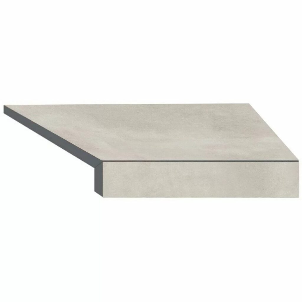 Кутовий Г-подібний елемент бортової плитки Aquaviva Patio Soft Grey, 600x345x50(20) мм (правий/45°)